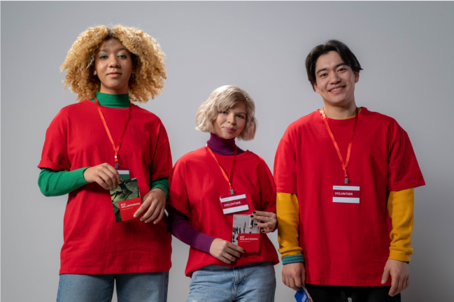 eco-friendly staff wearing lanyards for the environment