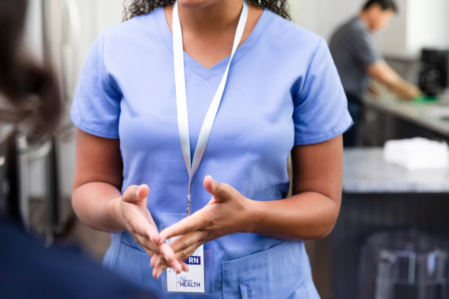 healthcare professional wearing a lanyard