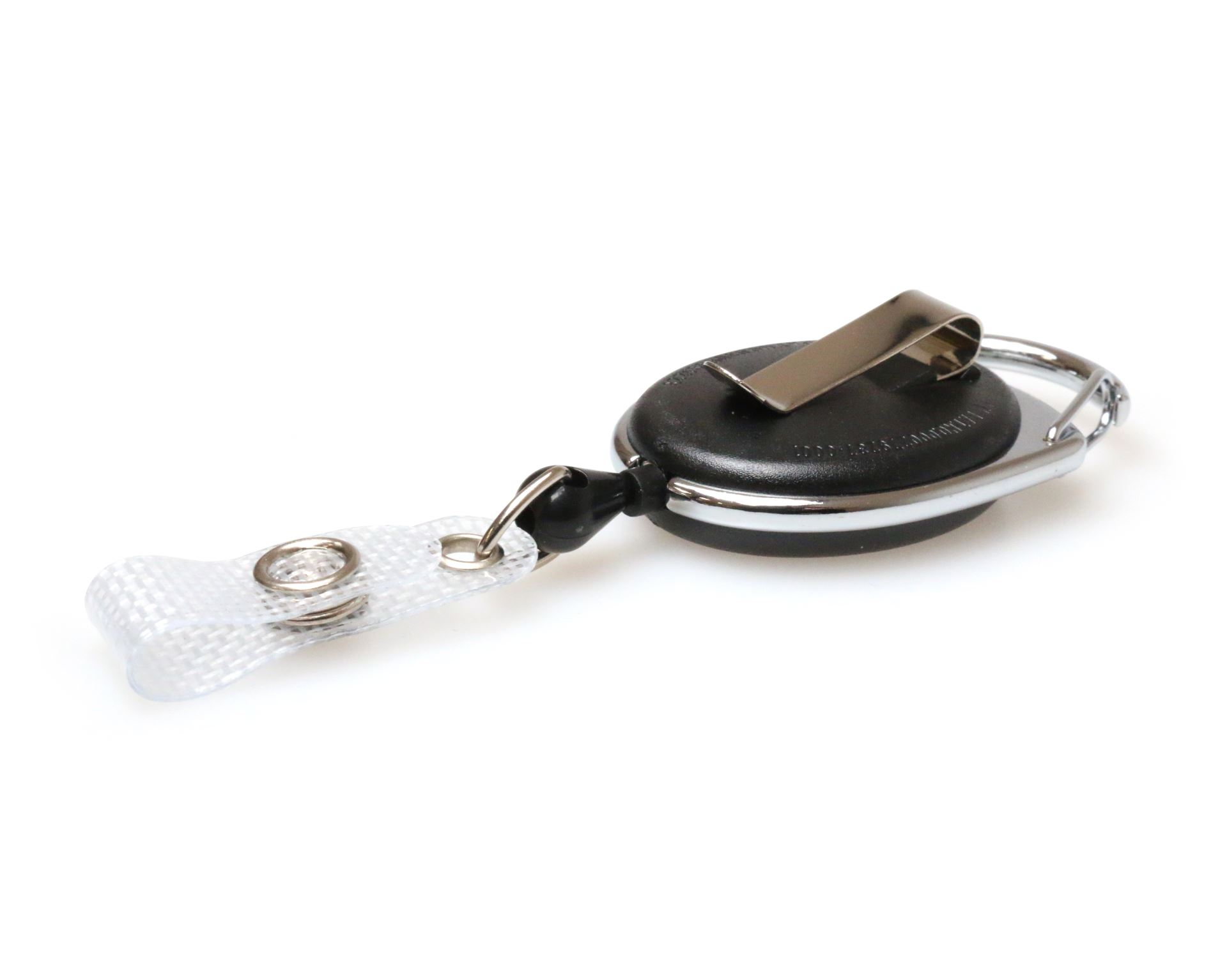 Black Carabiner ID Badge Reels with Recess, Belt & Strap Clips