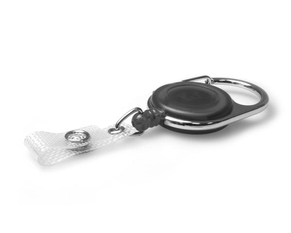 Black Translucent Carabineer Card Reel with 19mm Recess & Re-inforced Strap Clip - Pack of 50