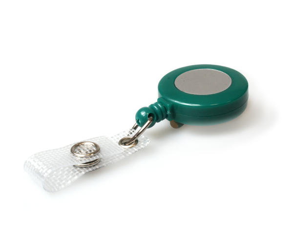 Green Medium Duty Yoyo 32mm Mini Card Reel With 19mm Silver Recess, Nylon Cord, Belt Clip & Re-Inforced Strap Clip - Pack of 50