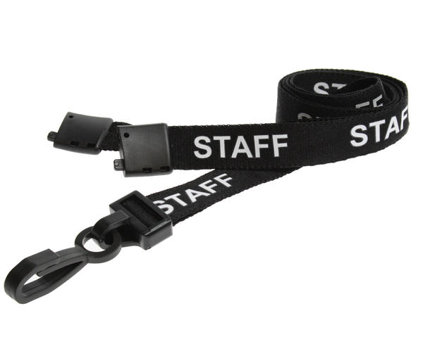 Pack of 100 15mm Staff Black Lanyards with Plastic J-Clip
