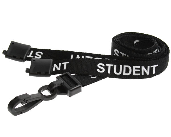Pack of 100 15mm Student Black Lanyards with Plastic J-Clip