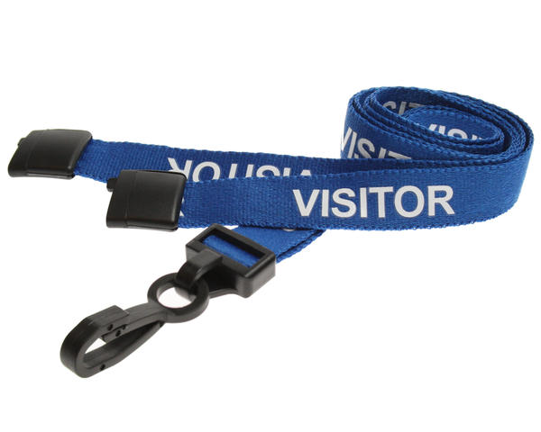 Pack of 100 15mm Visitor Blue Lanyards with Plastic J-Clip