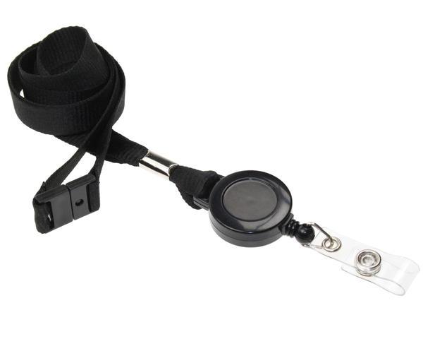Recycled 15mm Plain Black Lanyards with Card Reels (Pack of 50)