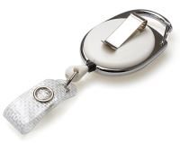 White Carabiner ID Badge Reels with Recess, Belt & Strap Clips (Pack of 50)