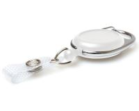 White Carabiner ID Badge Reels with Recess & Strap Clips (Pack of 50)
