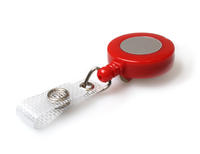 Red Medium Duty Yoyo 32mm Mini Card Reel With 19mm Silver Recess, Nylon Cord, Belt Clip & Re-Inforced Strap Clip - Pack of 50