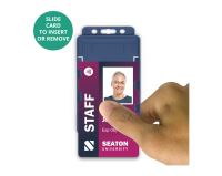 Dark Blue Dual-Sided Open Faced ID Card Holders - Portrait (Pack of 100)