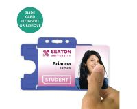Mid Blue Single-Sided Open Faced ID Card Holders - Landscape (Pack of 100)