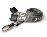 Grey Staff Lanyards with Breakaway and Metal Lobster Clip - Pack of 100