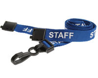 Pack of 100 15mm Staff Blue Lanyards with Plastic J-Clip