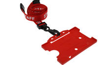 Pack of 100 15mm Staff Red Lanyards with Plastic J-Clip
