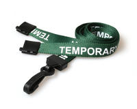 Pack of 100 15mm Temporary Green Lanyards with Plastic J-Clip