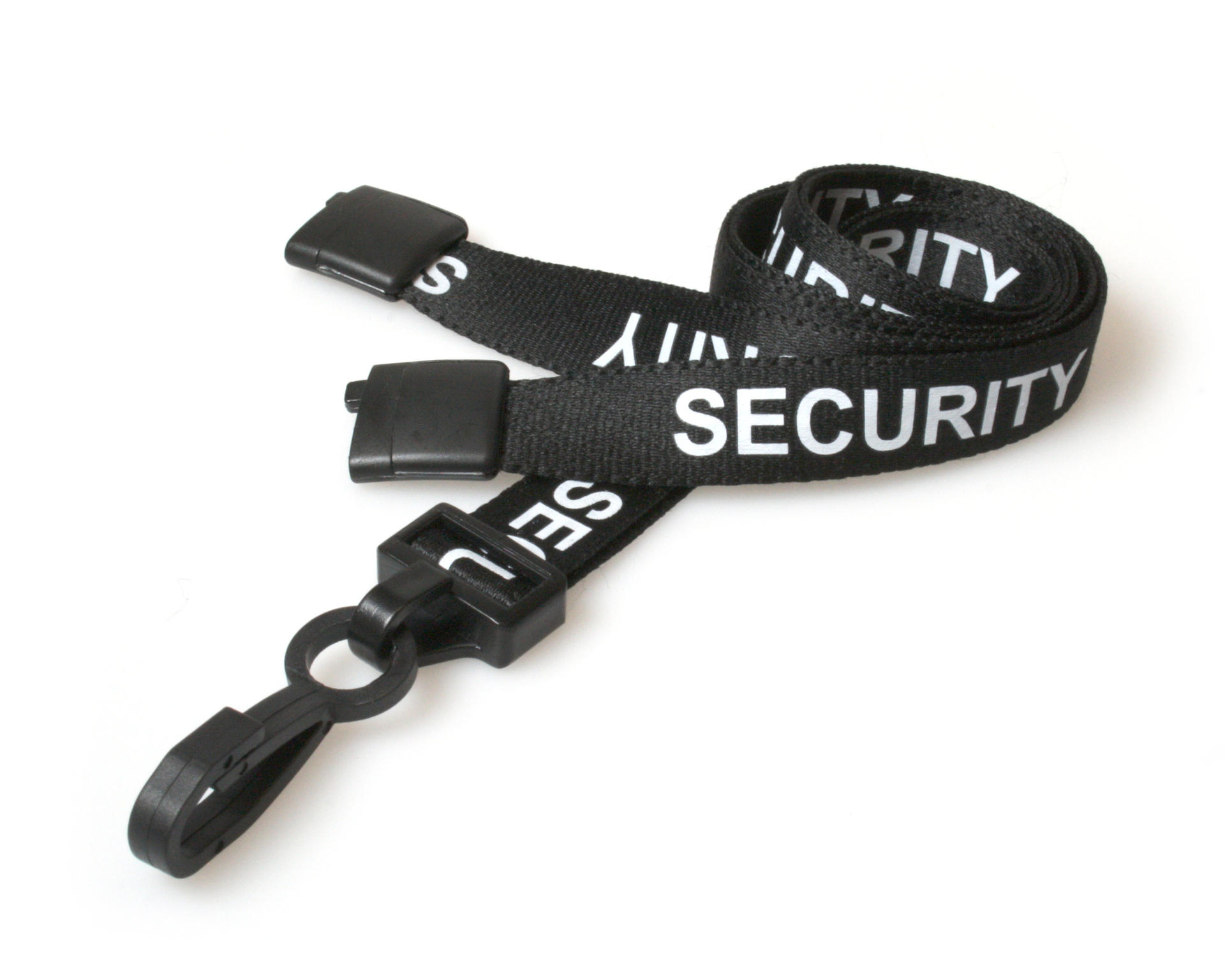 Security Black Lanyards with Plastic JClip Pack of 100