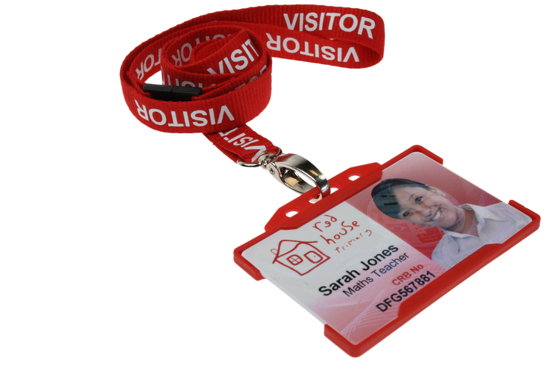 Red Visitor Lanyards with Breakaway and Metal Lobster Clip Pack of 100