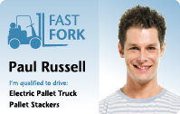 ID Card. Reads Paul Russel, Fast Fork.
