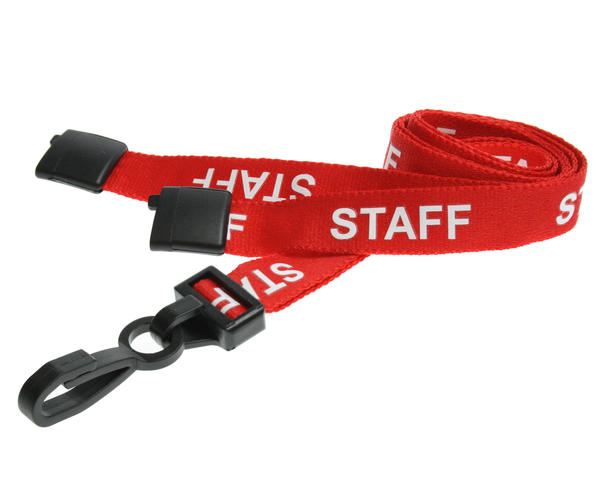 Pack of 100 15mm Staff Red Lanyards with Plastic J-Clip
