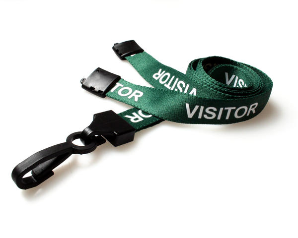 Green Visitor Lanyards with Breakaway and Plastic J-Clip - Pack of 100