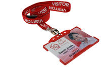 Red Visitor Lanyards with Breakaway and Metal Lobster Clip - Pack of 100