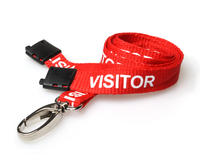 Red Visitor Lanyards with Breakaway and Metal Lobster Clip - Pack of 100